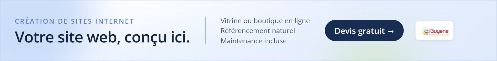 e-Guyane — création de sites internet. Votre site web, conçu ici. Devis gratuit.